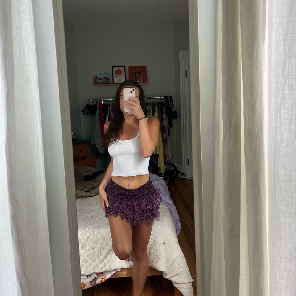 Justice Black and Pink Floral Mini Skirt